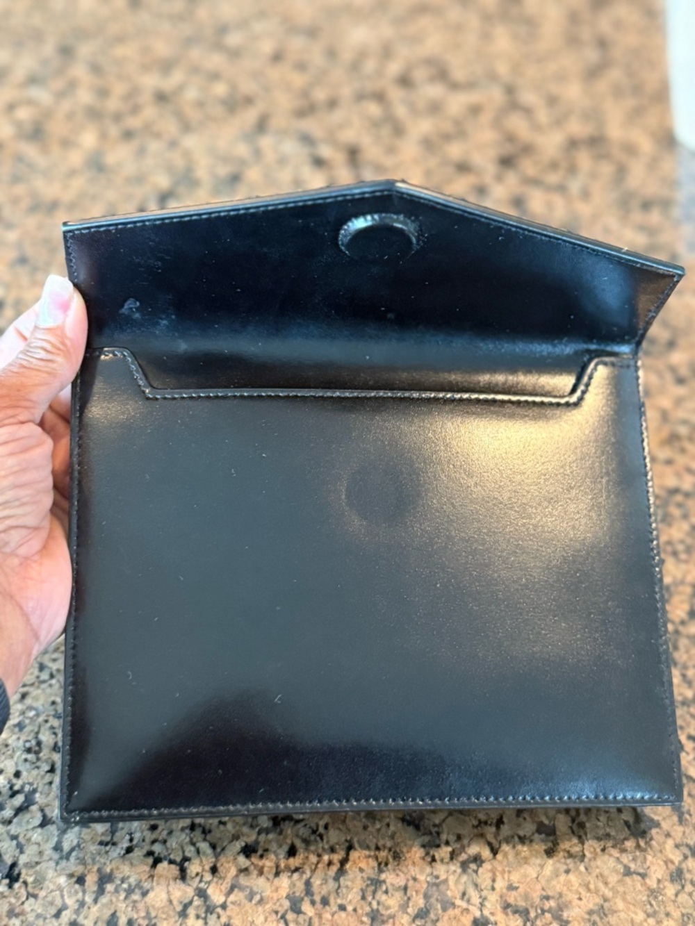 Saint Laurent Black Leather Envelope Clutch with Gold YSL Logo - Picture 6 of 8